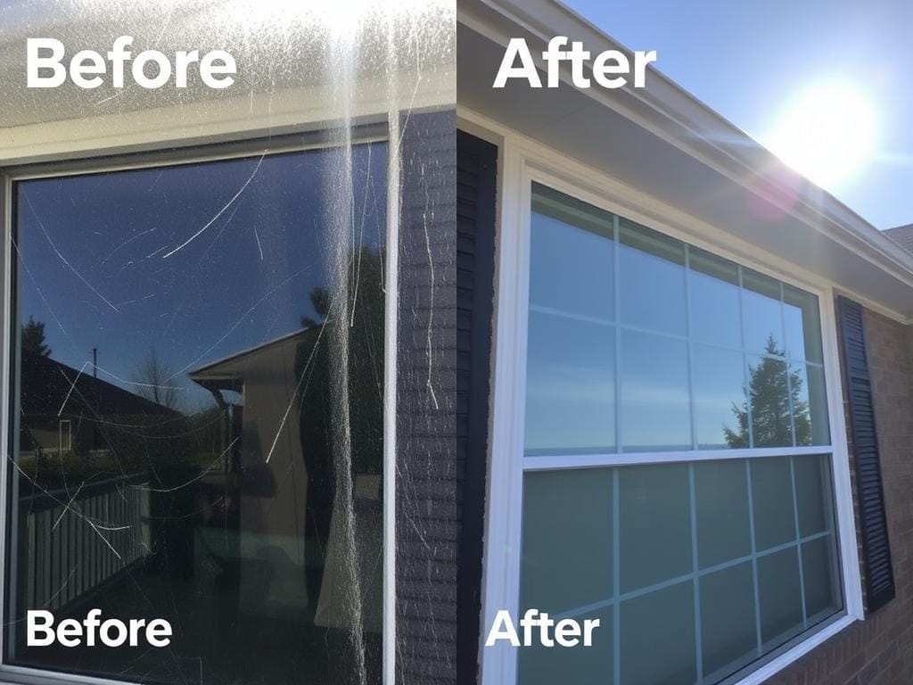 Before and after window cleaning comparison in League City home Before and after window cleaning comparison in League City home